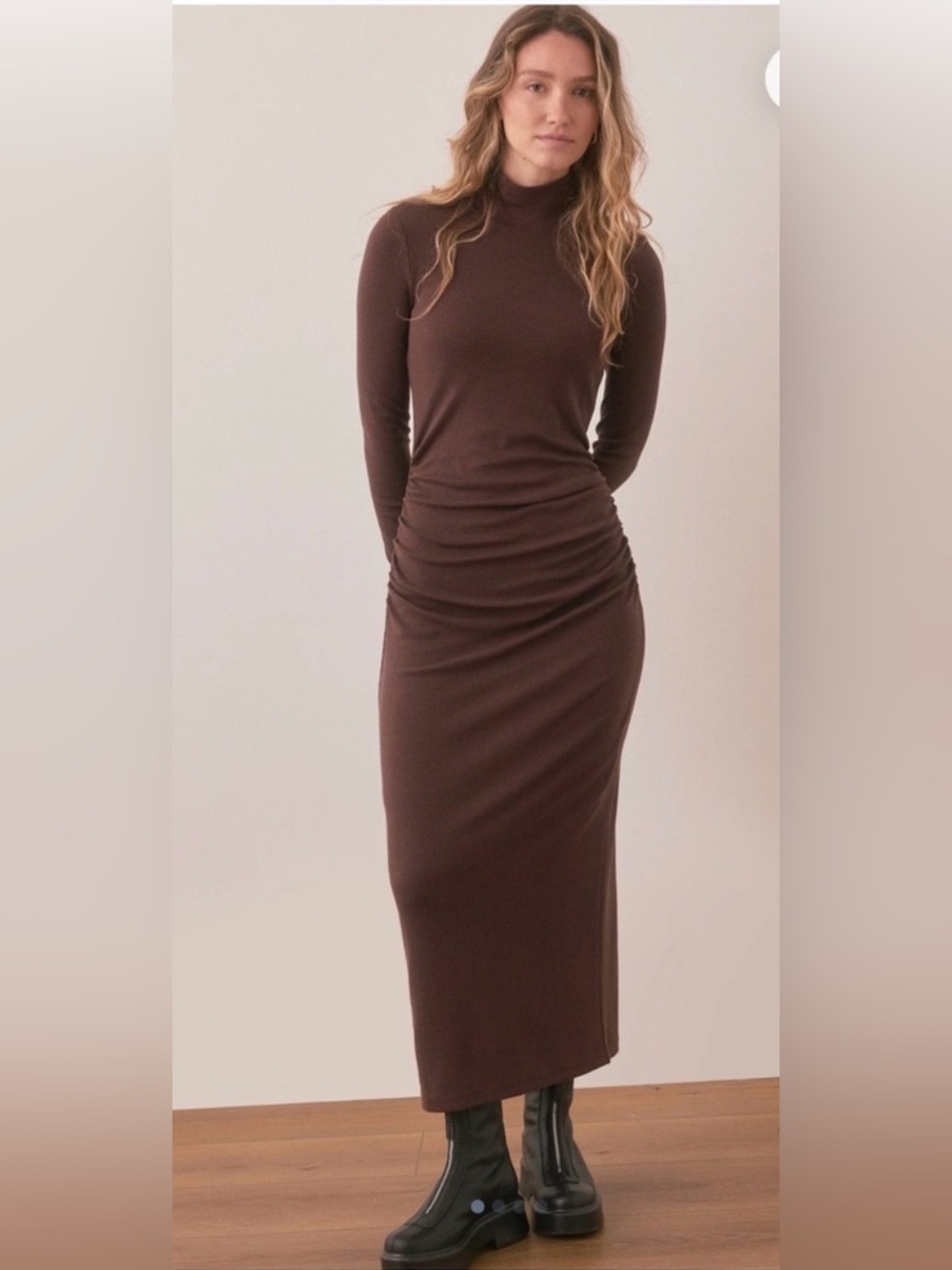 Marine Layer Long Sleeve Lexi Ruched Turtleneck Dress, Size S‎
